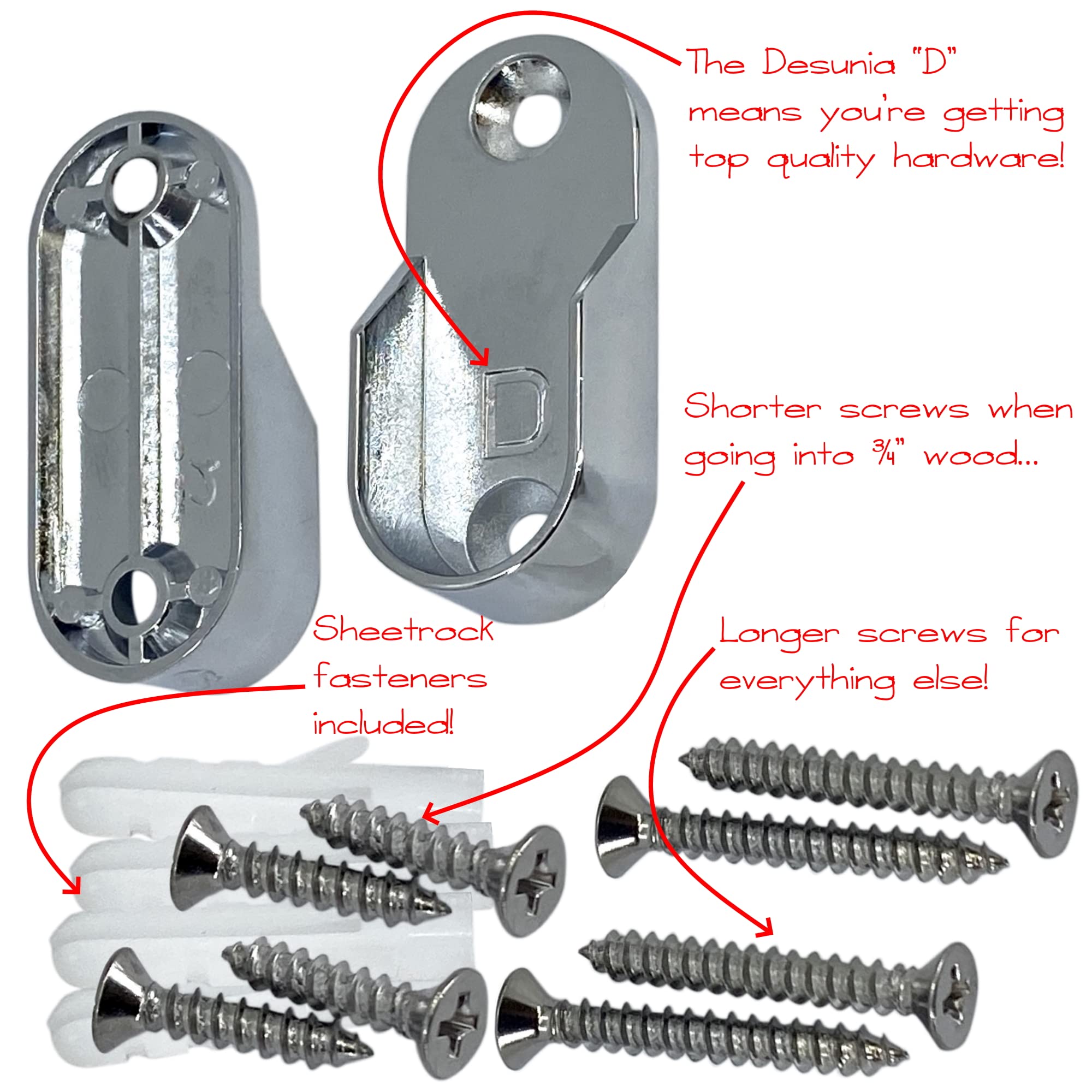 Custom Cut Oval Closet Rod - Adjustable Up to 94 Inches with Screw-on Wall Brackets in Polished Chrome Finish - Perfect for Walk-in Closets, Bedroom Storage, and Wardrobe Organization