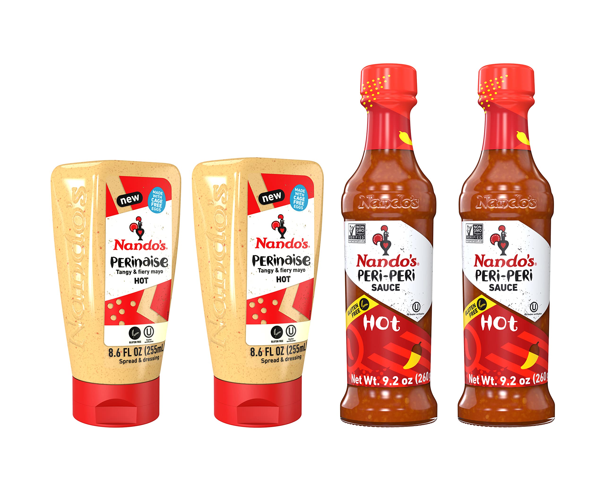 Nando's PERi PERi Spicy Pack - Hot Sauce & PERinaise Bundle (4 Bottles Total) | Perfect for Grilling, BBQ, Wings & Sandwiches | Authentic African Chili Flavor