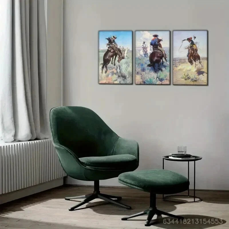 3-Piece Cowboy on Horseback Metal Wall Art - Western Decor, Ready to Hang, Rustic Home & Office Decor - Perfect for Living Room, Bedroom, or Western-Themed Spaces