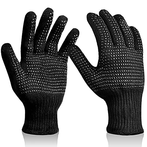 Heat Resistant Gloves with Silicone Bumps - 2Pcs Professional Heat Proof Oven Mitts for Cooking, Baking, BBQ & Hair Styling - Curling Iron Protection & Kitchen Safety Essentials