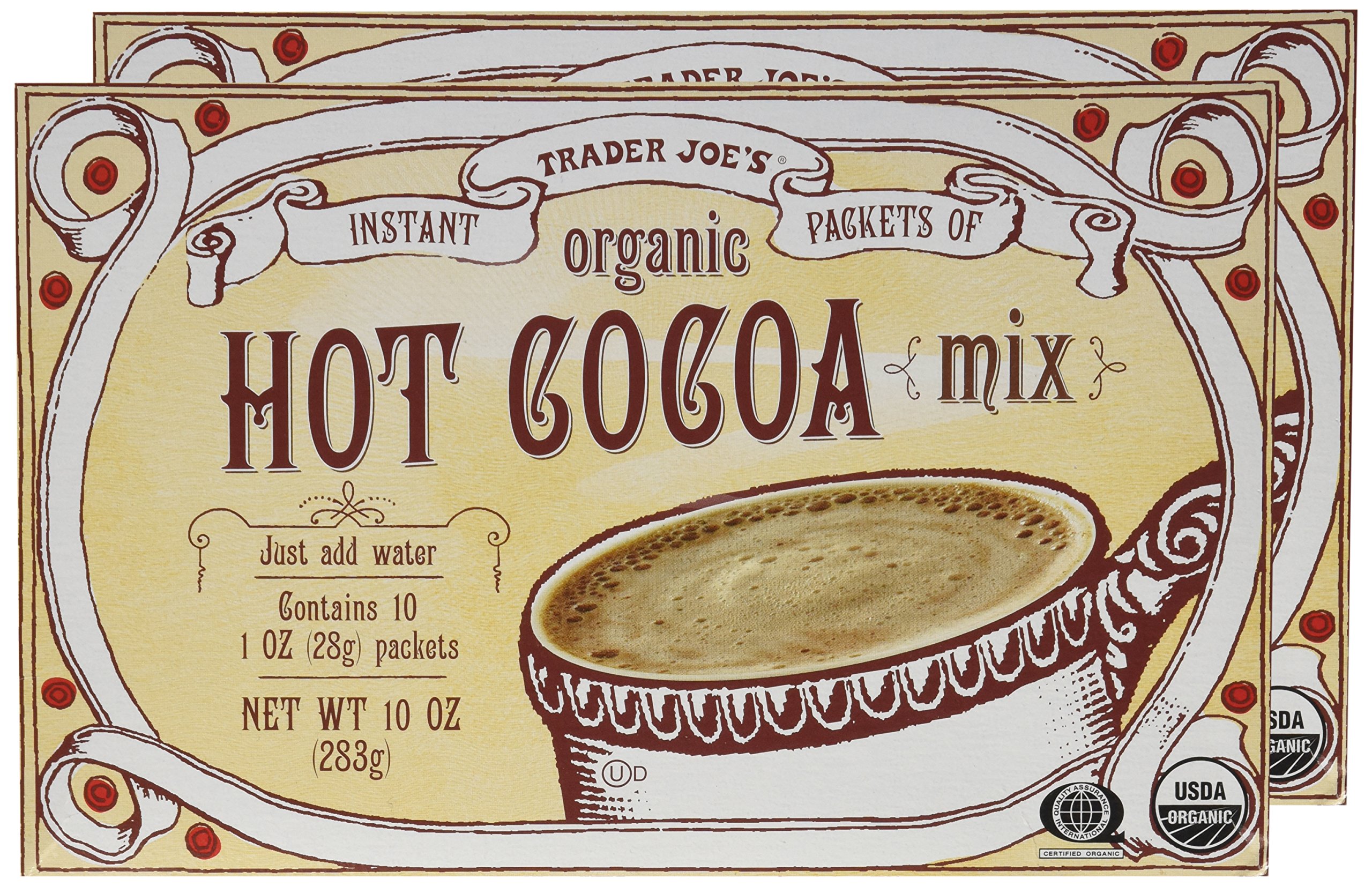 Organic Hot Cocoa Mix 10 oz Instant Packets (2 Boxes) - Trader Joe's Premium Drinking Chocolate for Winter Warmth & Holiday Gifts - Perfect for Cozy Nights, Christmas Stockings & Hot Cocoa Bars