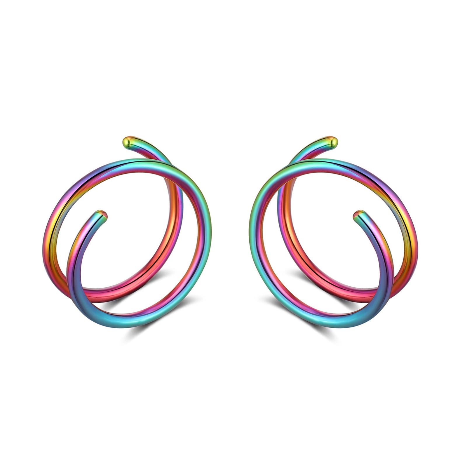 Double Hoop Earrings for Single Piercing - Gold & Silver Fake Cartilage Earrings | Handmade Huggie Wrap Spiral Earrings for Women & Girls | Perfect for Everyday Wear, Parties & Gifts
