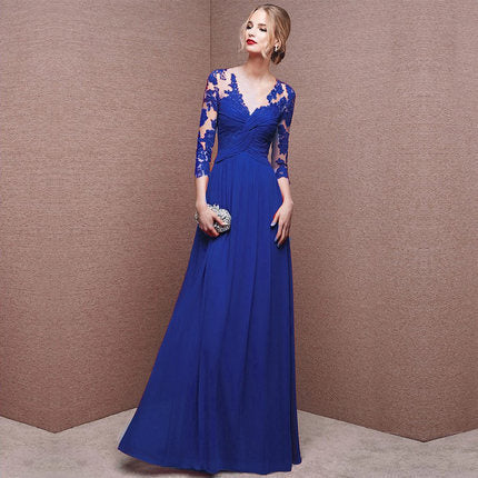 Elegant A-Line Lace Long Sleeve Prom Dress with V-Neck for Formal Evening Events - Perfect for Homecoming, Wedding Guest, and Black Tie Occasions