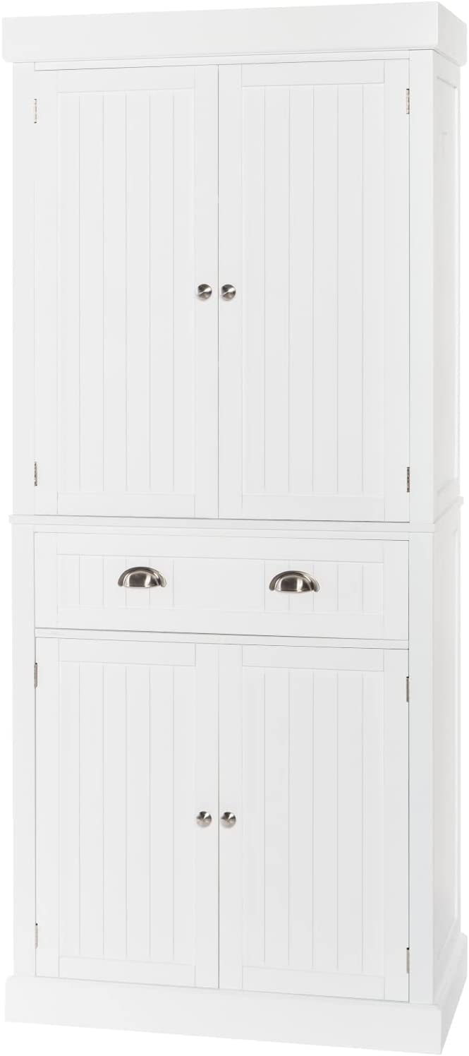 Freestanding Kitchen Pantry Cabinet with Single Drawer & Double Doors - 72 Inch White Storage Cabinet for Living Room, Kitchen, Dining Room - 29.92