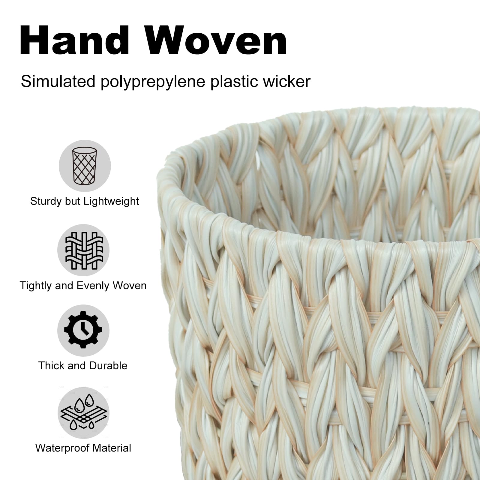 Wicker Trash Can 2 Gallon - Boho Decorative Waste Basket for Bathroom, Bedroom & Office - Cream White Small Garbage Bin - Perfect for Home, Dorm & Vanity Organization