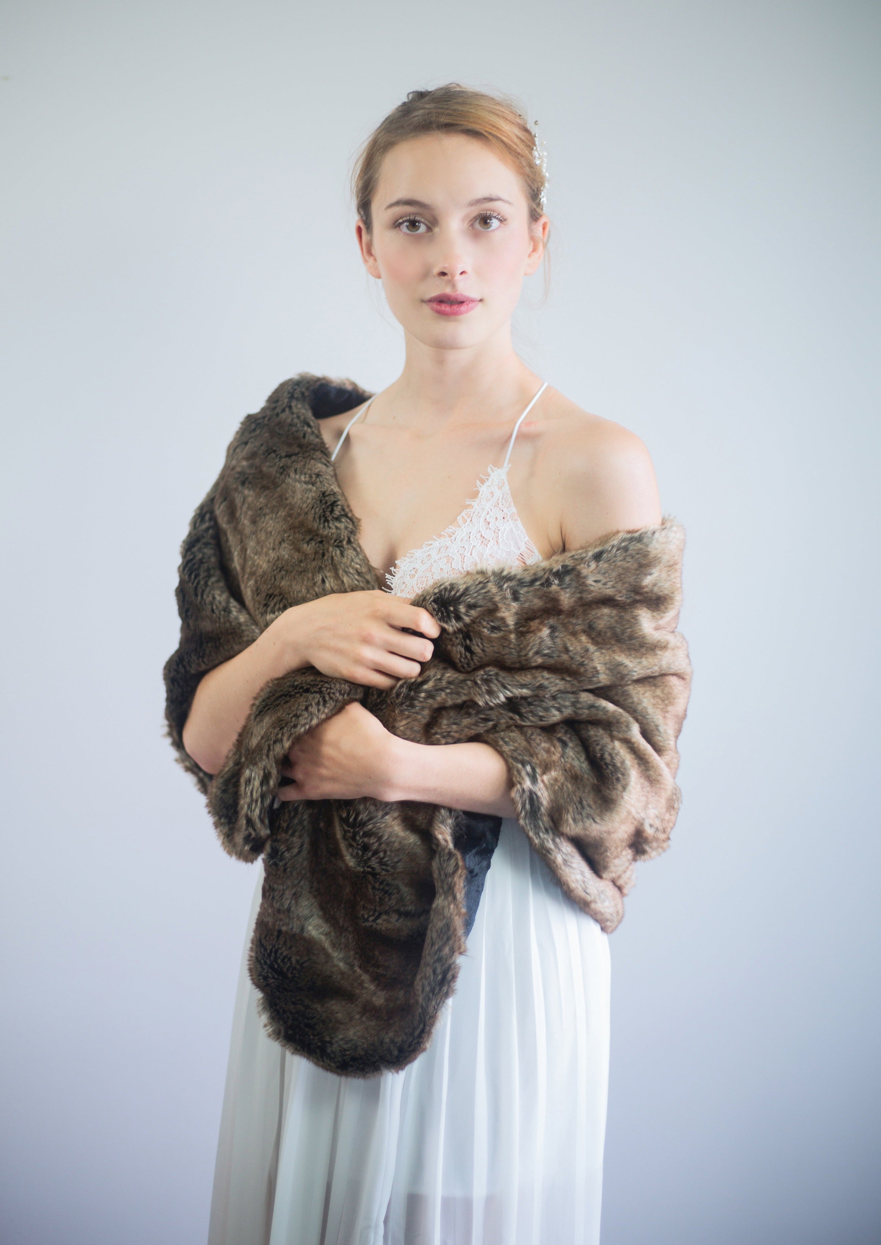 Brown Fur Shawl Wrap - Butterfly Brw06 - Soft & Warm Winter Fashion Accessory for Women - Perfect for Parties, Weddings & Cold Weather Outfits