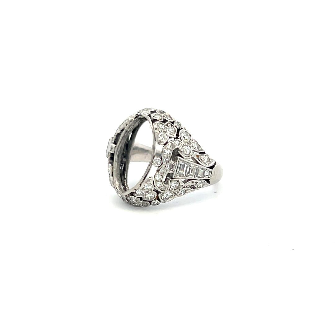 0.67 Carat Old European Cut & Baguette Diamond Platinum Semi Mount Ring - Vintage Bridal Jewelry, Engagement Ring Setting, Wedding Band Alternative, Anniversary Gift for Her