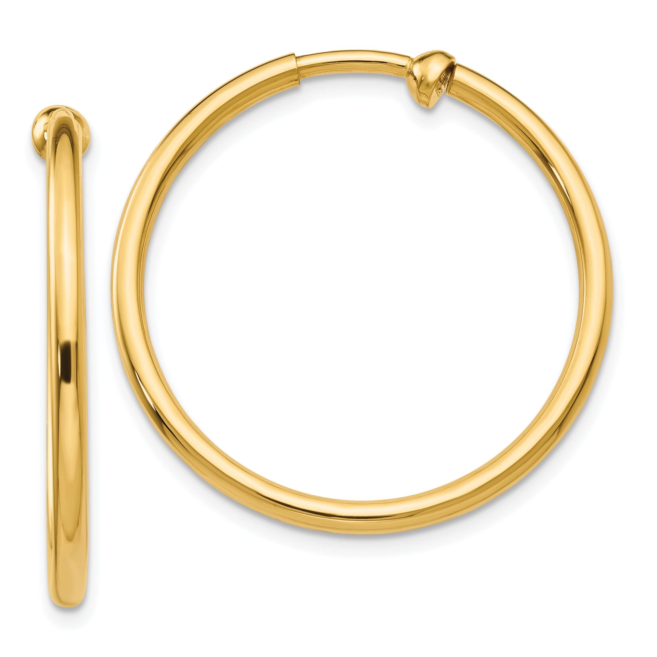 14K Yellow Gold Clip-On Hoop Earrings for Women - Hypoallergenic Luxury Fashion Jewelry - Perfect for Parties, Weddings & Everyday Wear