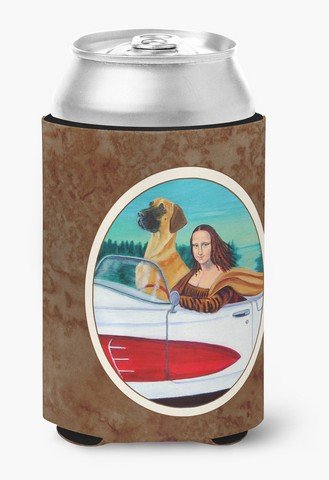 CoolCookware Great Dane with Mona Lisa Can or Bottle Hugger - Funny Novelty Kitchen Accessory for Beer Soda Cans & Bottles - Perfect for Parties, Gifts & Dog Lovers