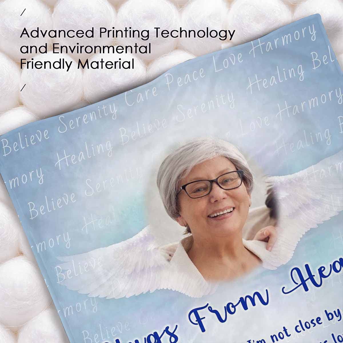 Personalized Memorial Blanket with Custom Image - 50x60 Inch Fleece Sympathy Throw for Family, Women, Men & Kids - Inspirational Heaven Hugs Gift for Loss, Grieving & Comfort - Perfect for Funerals, Memorials & Healing Moments