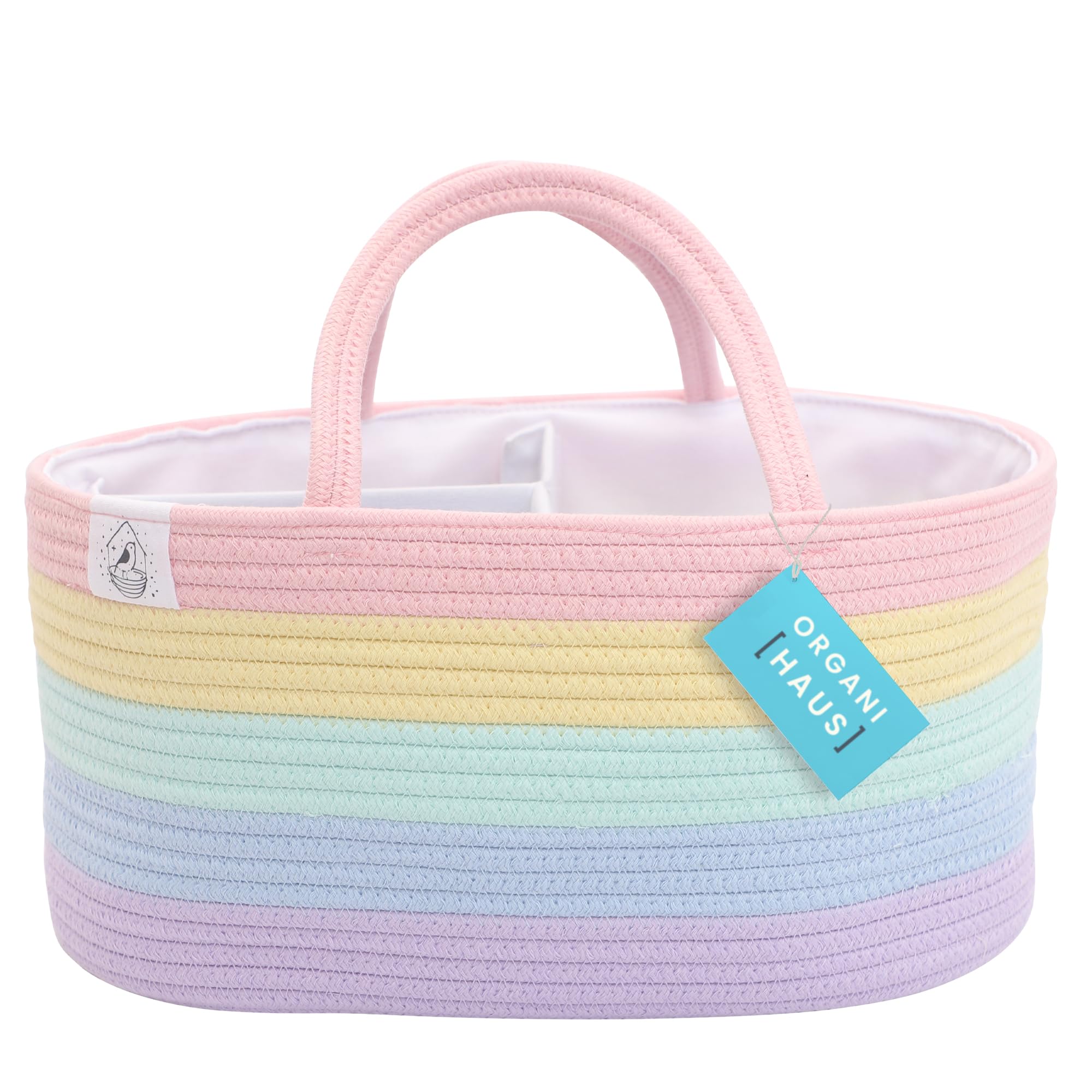 Pastel Rainbow Rope Diaper Caddy Basket - Baby Nursery Organizer with Storage for Newborn Essentials | Perfect for Diaper Changing Station, Baby Shower Gift & Rainbow-Themed Nursery Decor