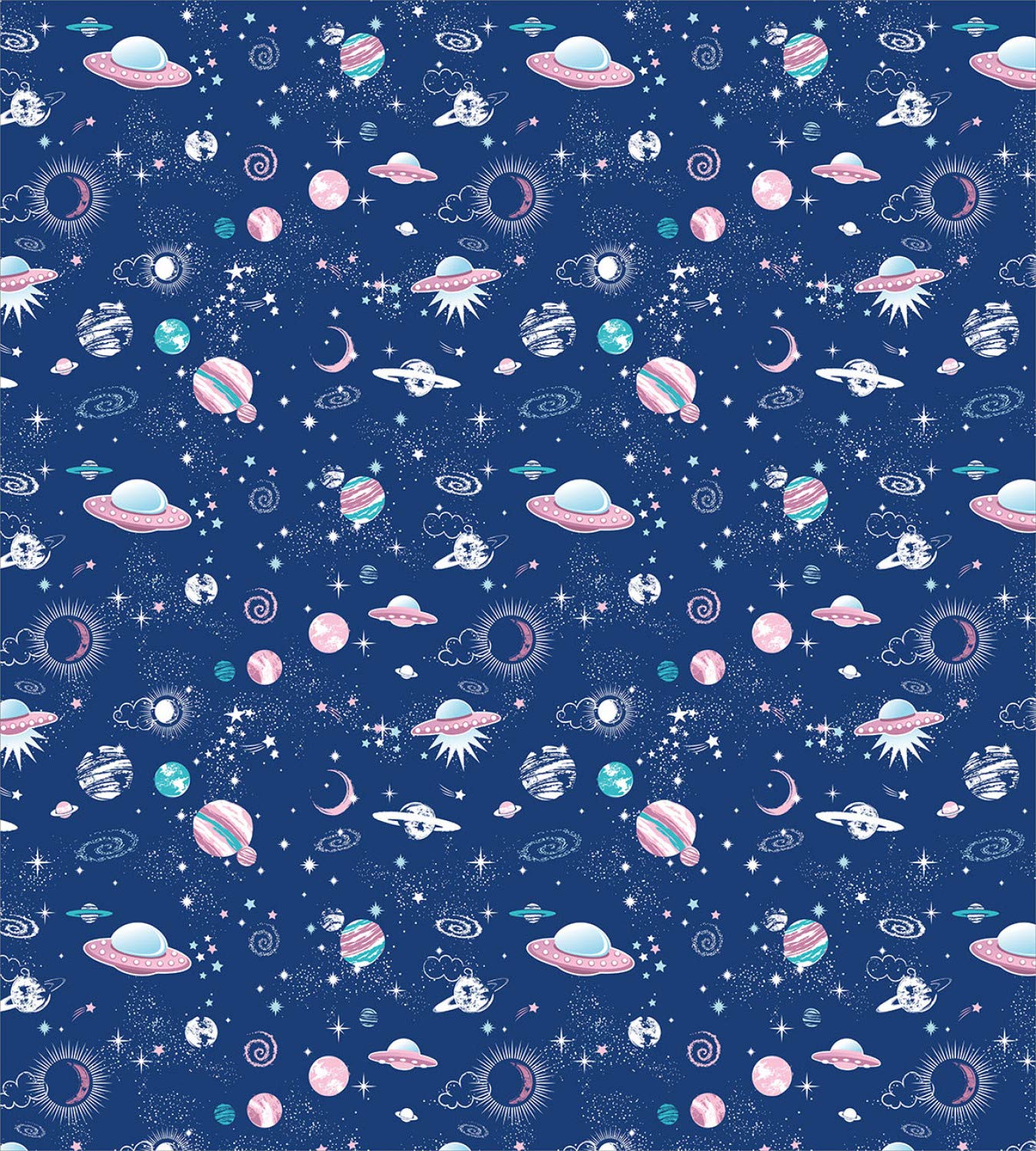Ambesonne Blue Sky Duvet Cover Set - Abstract Saturn UFO Aliens Galaxy Planets Clouds on Dark Background | 3-Piece Queen Size Bedding Set with 2 Pillow Shams | Dark Sky Blue & White | Perfect for Sci-Fi Themed Bedrooms & Space Enthusiasts