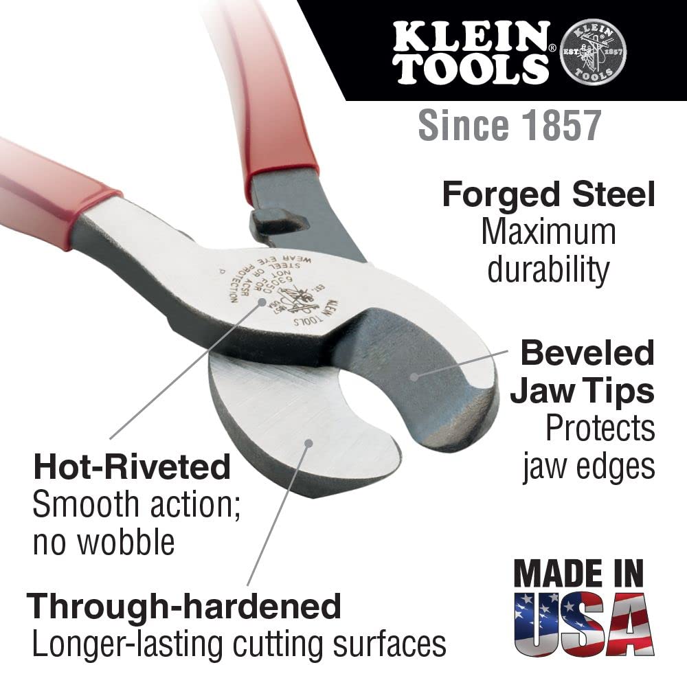 Klein Tools Professional Cable Cutter Set - Heavy Duty Copper, Aluminum & Communication Wire Cutters - Ideal for Electrical Work, Network Installation & DIY Projects
