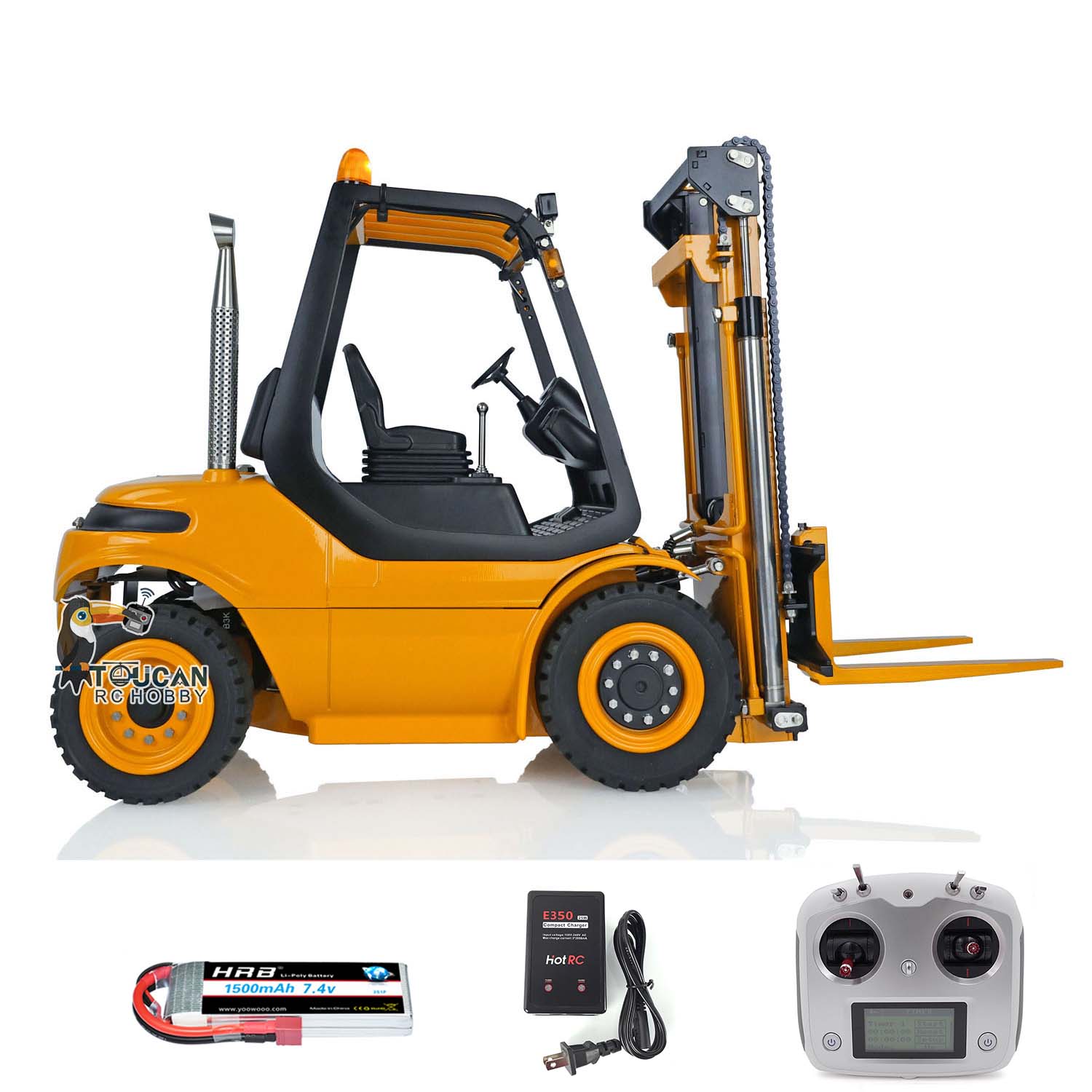 1/14 Scale Metal LESU Assembled & Painted RC Forklift Truck - RTR with Light, Sound, Motor, Servo & ESC - Includes Flysky FS Transmitter & Receiver - Perfect for Indoor/Outdoor RC Hobby, Construction Site Play & Collectors Display