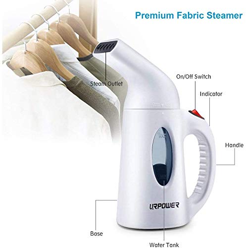 URPOWER Portable Handheld Garment Steamer - Fast Heat-Up, Powerful Fabric Steamer for Clothes, Home & Travel Use - Perfect for Wrinkles Removal, Suits, Dresses & Curtains - High Capacity Water Tank - Ideal for Home, Office & Hotel Use