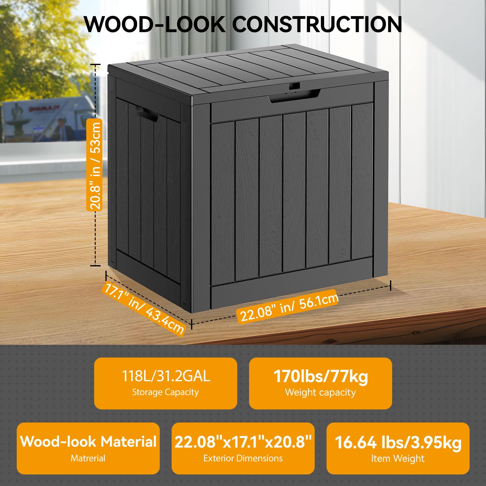 32 Gallon Waterproof Deck Box - Lockable Outdoor Storage for Garden Tools, Pool Accessories, Patio Furniture & Cushions | Durable Resin Indoor/Outdoor Storage Bench for Backyard, Poolside & Patio Organization