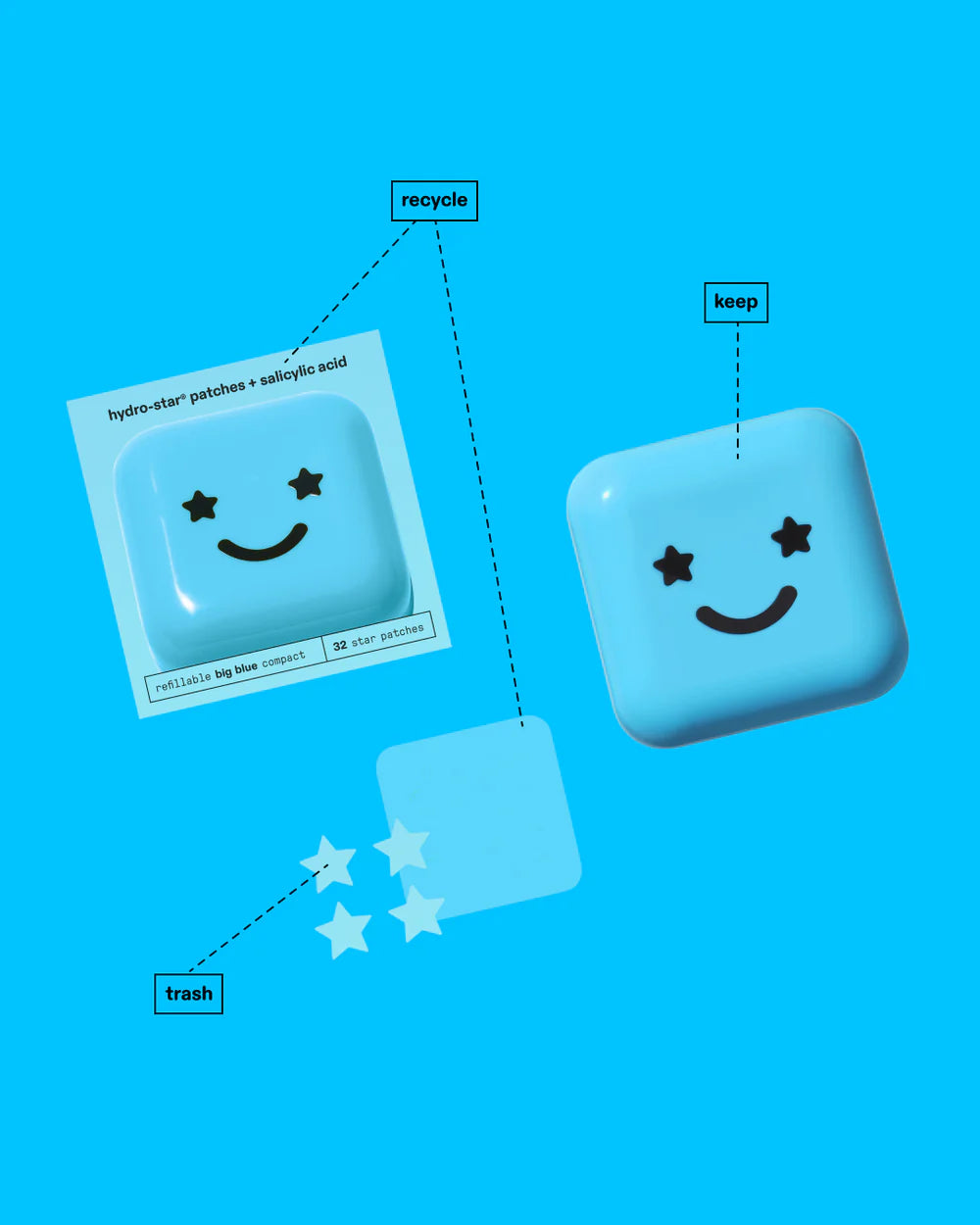 Starface Hydro Stars Blue Acne Patches - Fast-Acting Pimple Stickers for Clear Skin | Perfect for Overnight Spot Treatment & On-the-Go Care