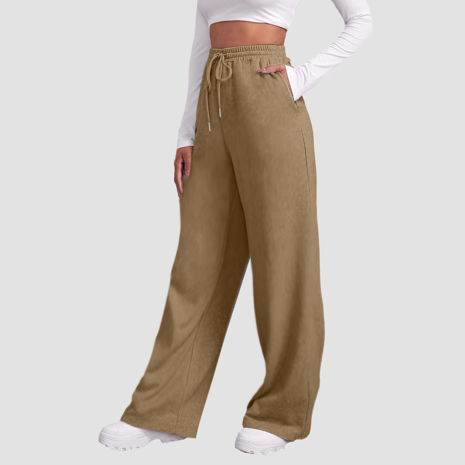 Women's High Waisted Baggy Sweatpants - Elastic Wide Leg Yoga Pants with Drawstring & Pockets | Casual Lounge, Workout, Streetwear Fashion