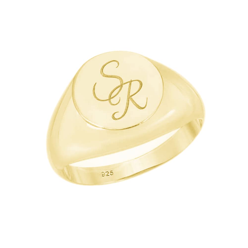 925 Sterling Silver Personalized Script Initial Signet Ring - Custom Letter Jewelry for Women & Men - Dainty Large Pinky Rings for Everyday Wear, Gifts & Special Occasions