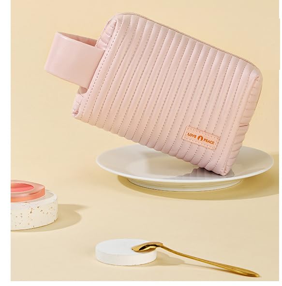 Cute Small Makeup Bag - Waterproof Travel Cosmetic Pouch for Women & Girls | Portable Toiletry Organizer | Perfect for Beauty Accessories, Gifts & Daily Use | Pink (6.7x3.5x5.1 inches)