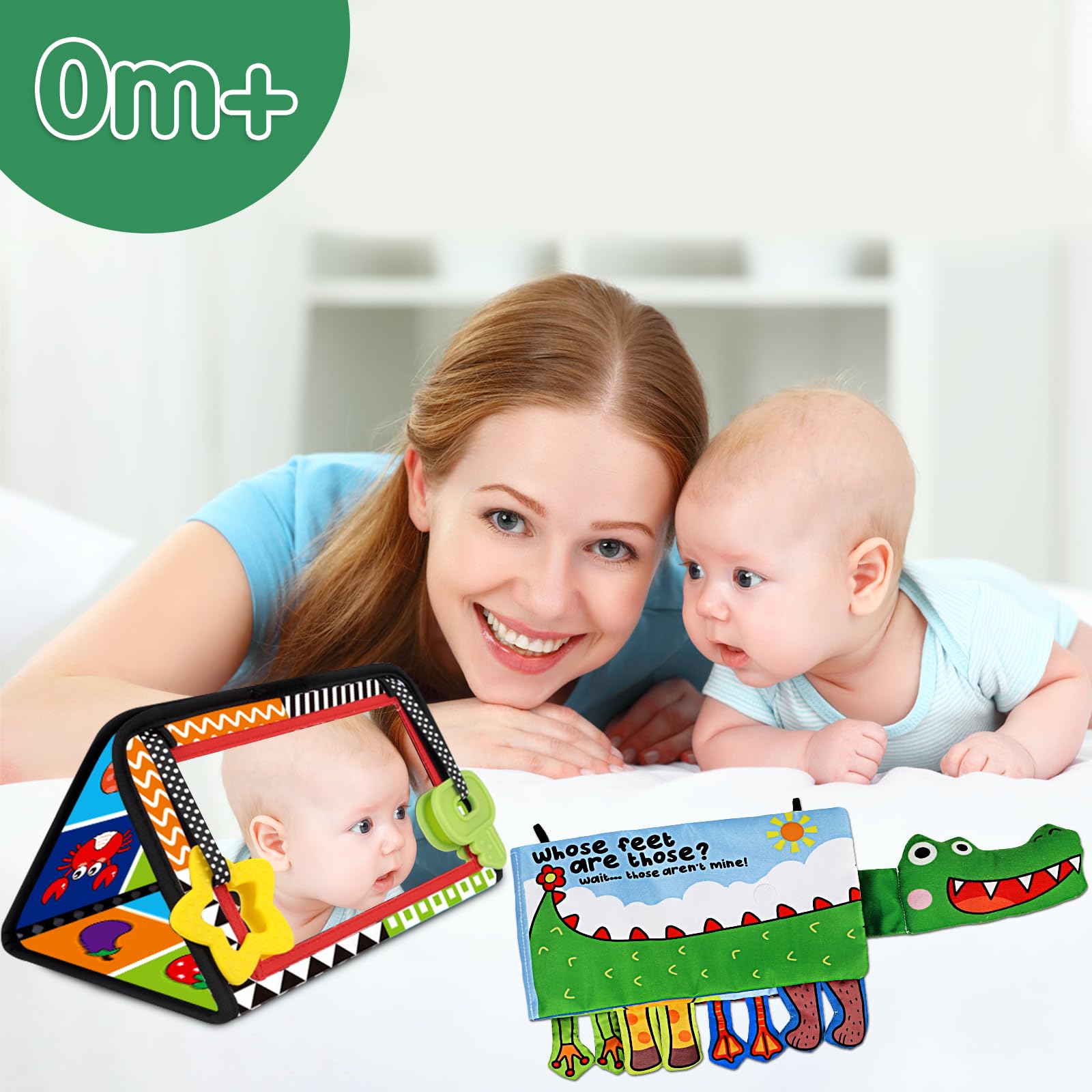 Black & White Baby Mirror Toy - 0-6 Months Brain Development for Tummy Time & Sensory Play