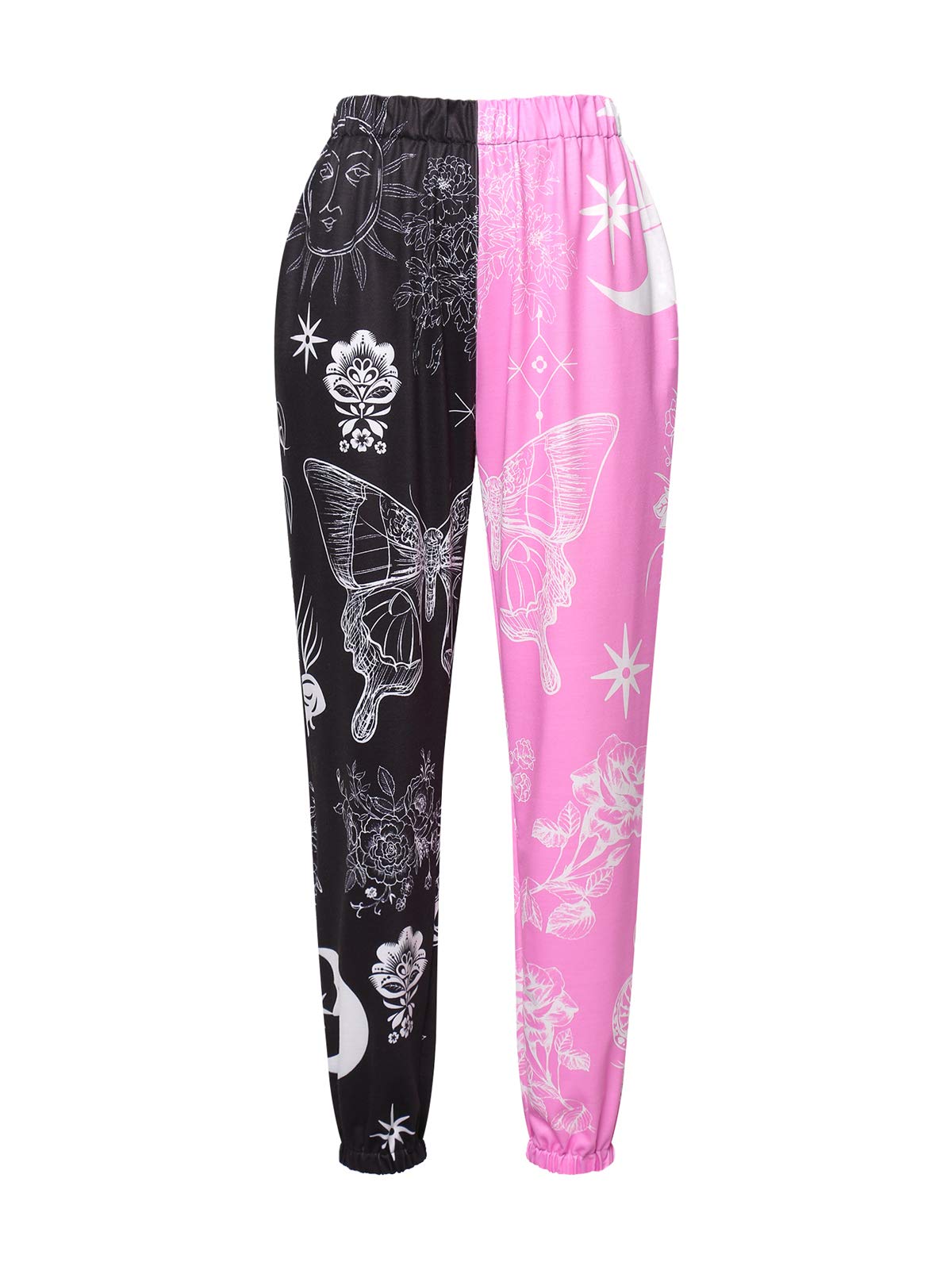 Women's High Waist Printed Baggy Sweatpants with Pockets - Athletic Joggers & Lounge Pants in Contrast Colors | Perfect for Yoga, Running, Gym & Casual Wear