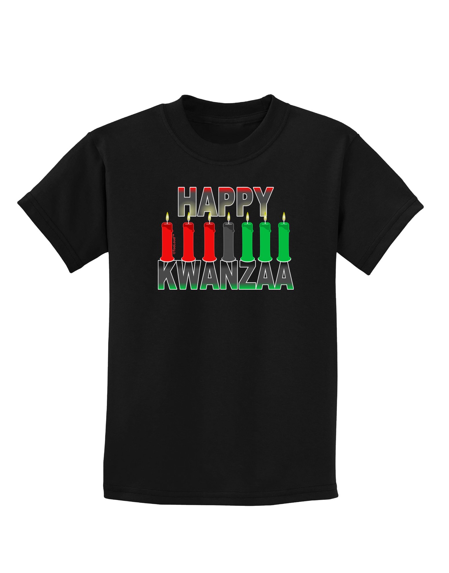TOOLOUD Happy Kwanzaa Candles Kids Black T-Shirt - Festive Holiday Wear for African American Cultural Celebrations