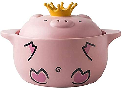 Pink Ceramic Pig Casserole Pot with Lid - 1.69 Quart & 4.23 Quart Clay Cooking Pot for Stew, Soup, Hot Pot - Oven & Stovetop Safe, Cute Kitchenware for Home Cooking, Gift Idea