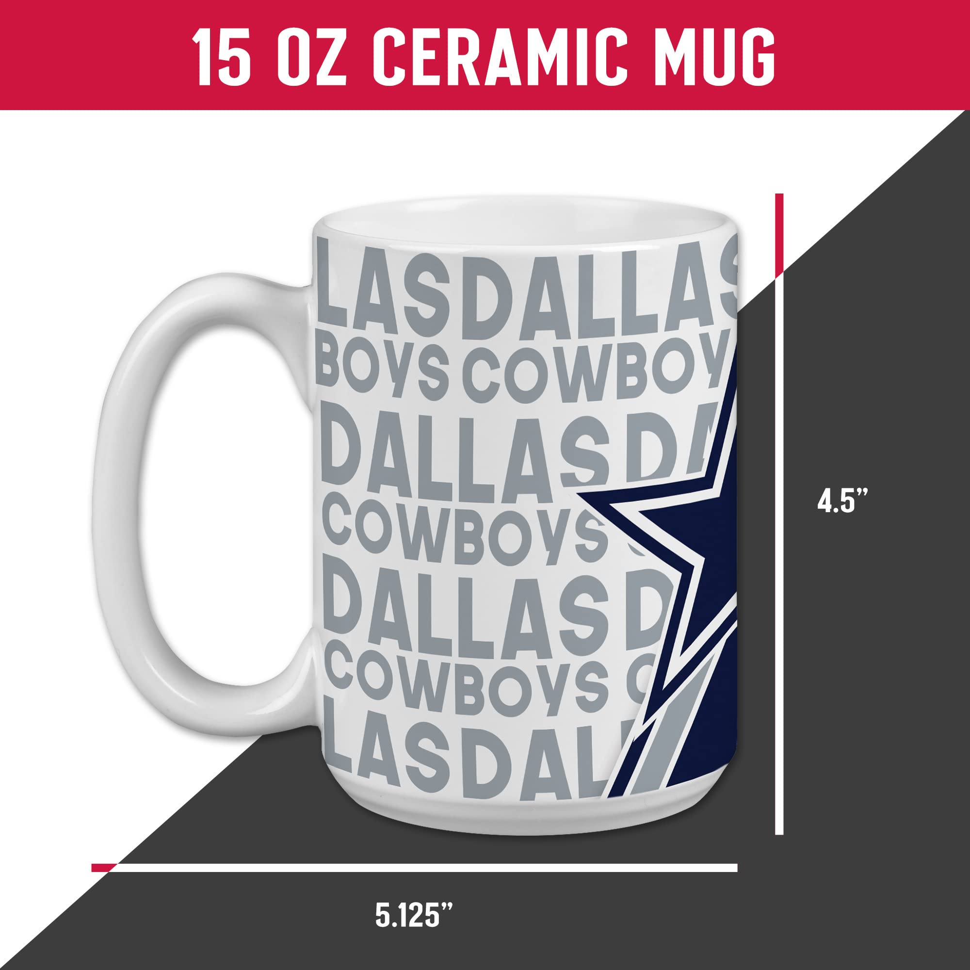 NFL Football 15 oz White Ceramic Mug - Officially Licensed Team Logo Coffee Cup for Fans, Perfect for Game Day, Office Use & Gift Giving