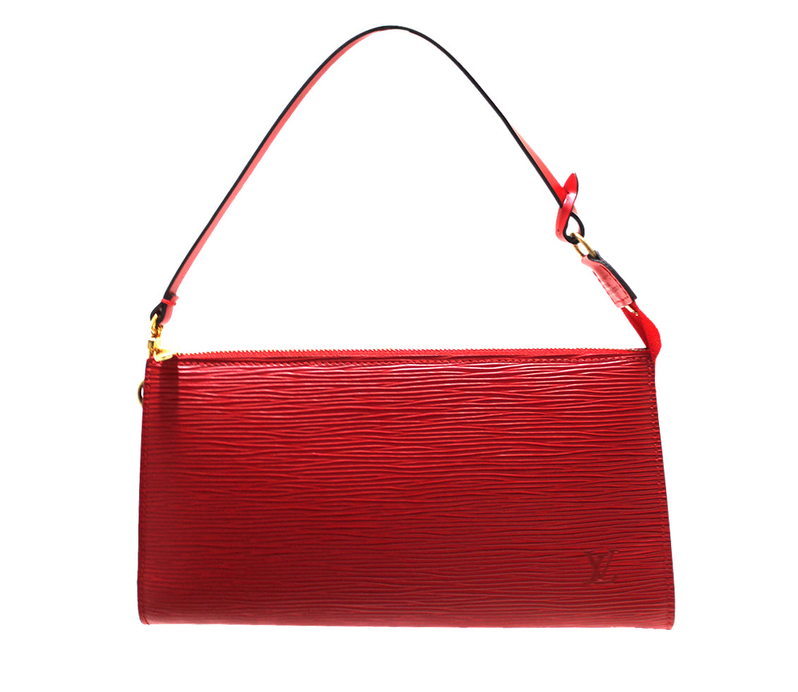 Authentic Louis Vuitton Red Epi Leather Pochette Clutch Bag for Women | Luxury Evening Bag | Perfect for Parties, Weddings & Special Occasions
