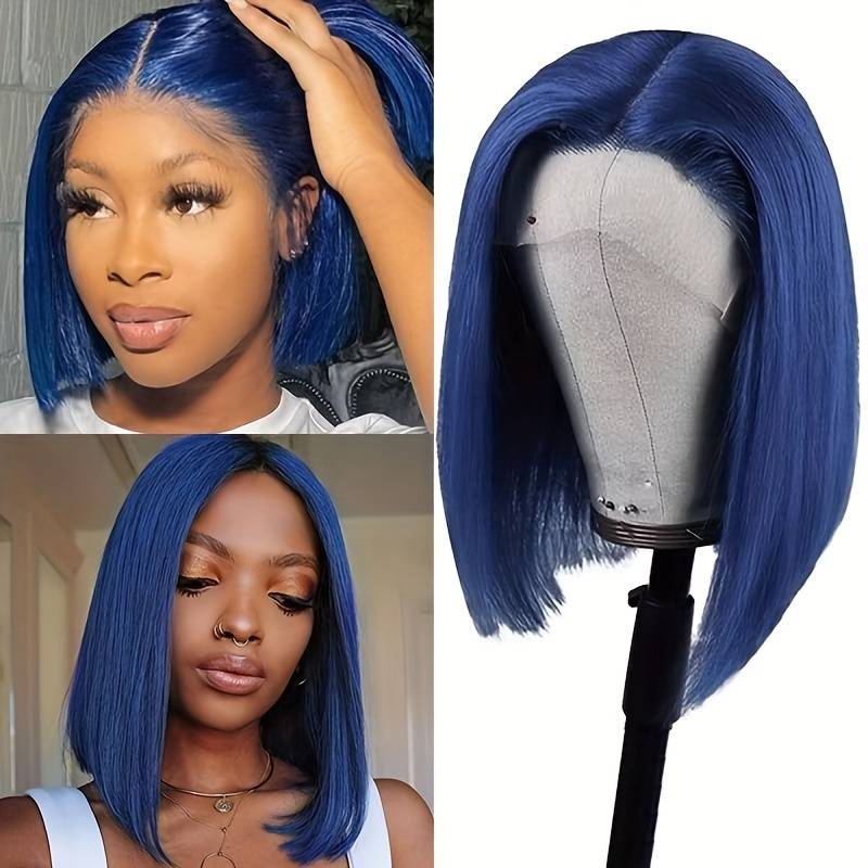 Eullair Short Navy Blue Straight Lace Front Wig - Pre-Colored 100% Human Hair Bob Style with 4x4 Lace Closure | Perfect for Daily Wear, Cosplay & Special Occasions