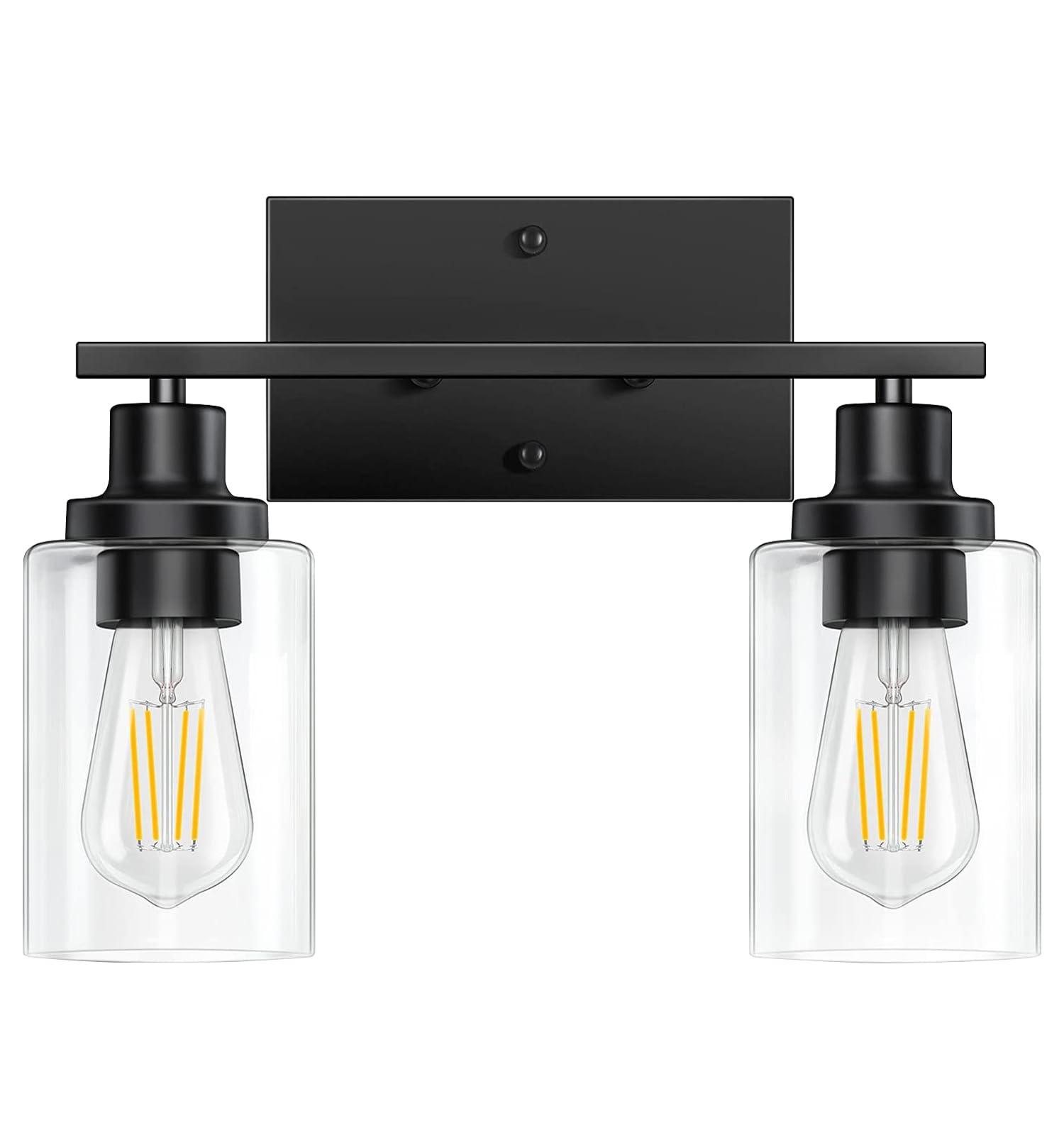 Modern Black 2-Light Bathroom Vanity Light with Glass Shade - Mirror Lighting for Bathroom & Bedroom