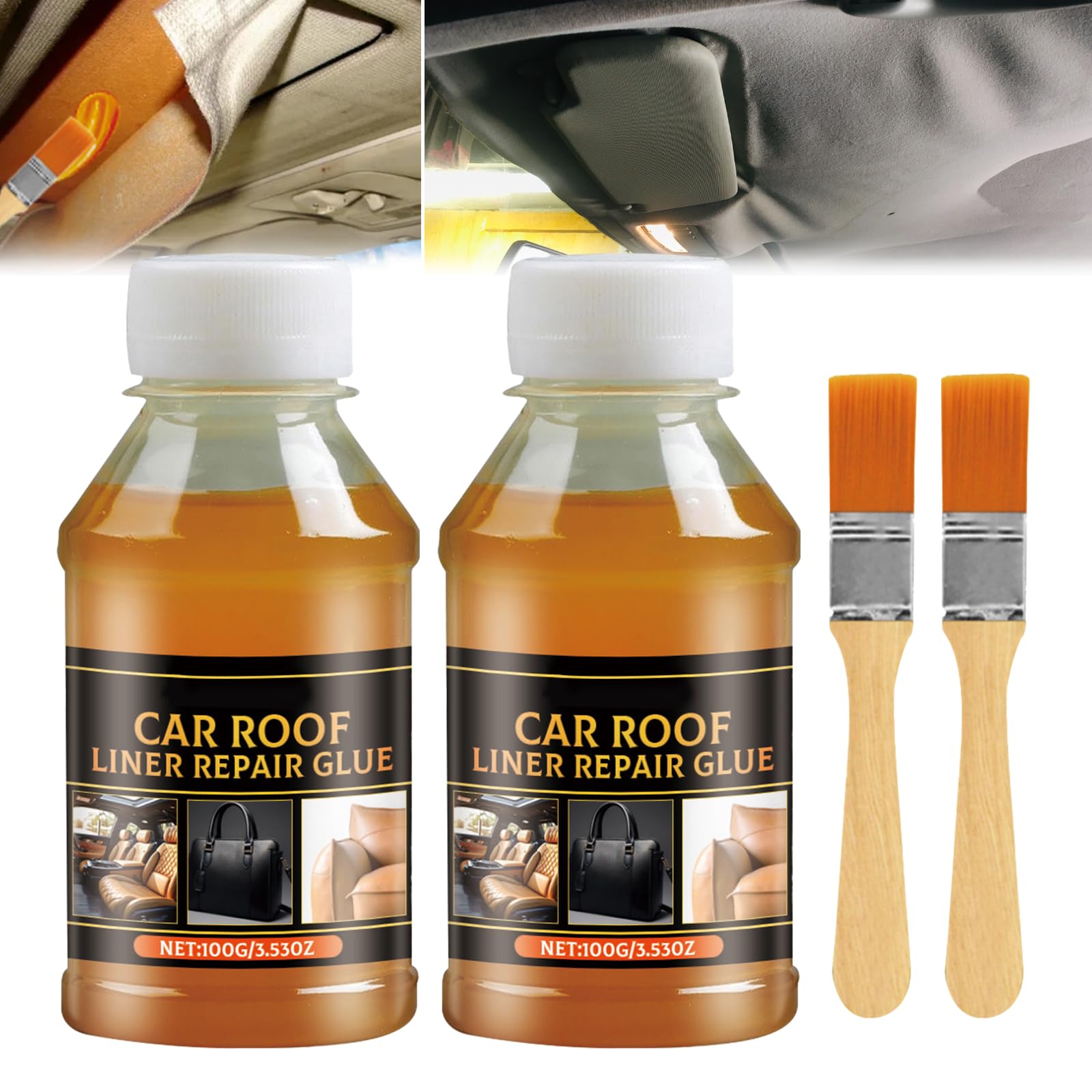 Headliner Repair Glue Kit - Strong Car Roof Liner Adhesive for Fabric & Leather - Fast Drying Auto Ceiling Repair Solution (100ml x 2PCS) - Perfect for DIY Car Interior Restoration & Upholstery Fixes