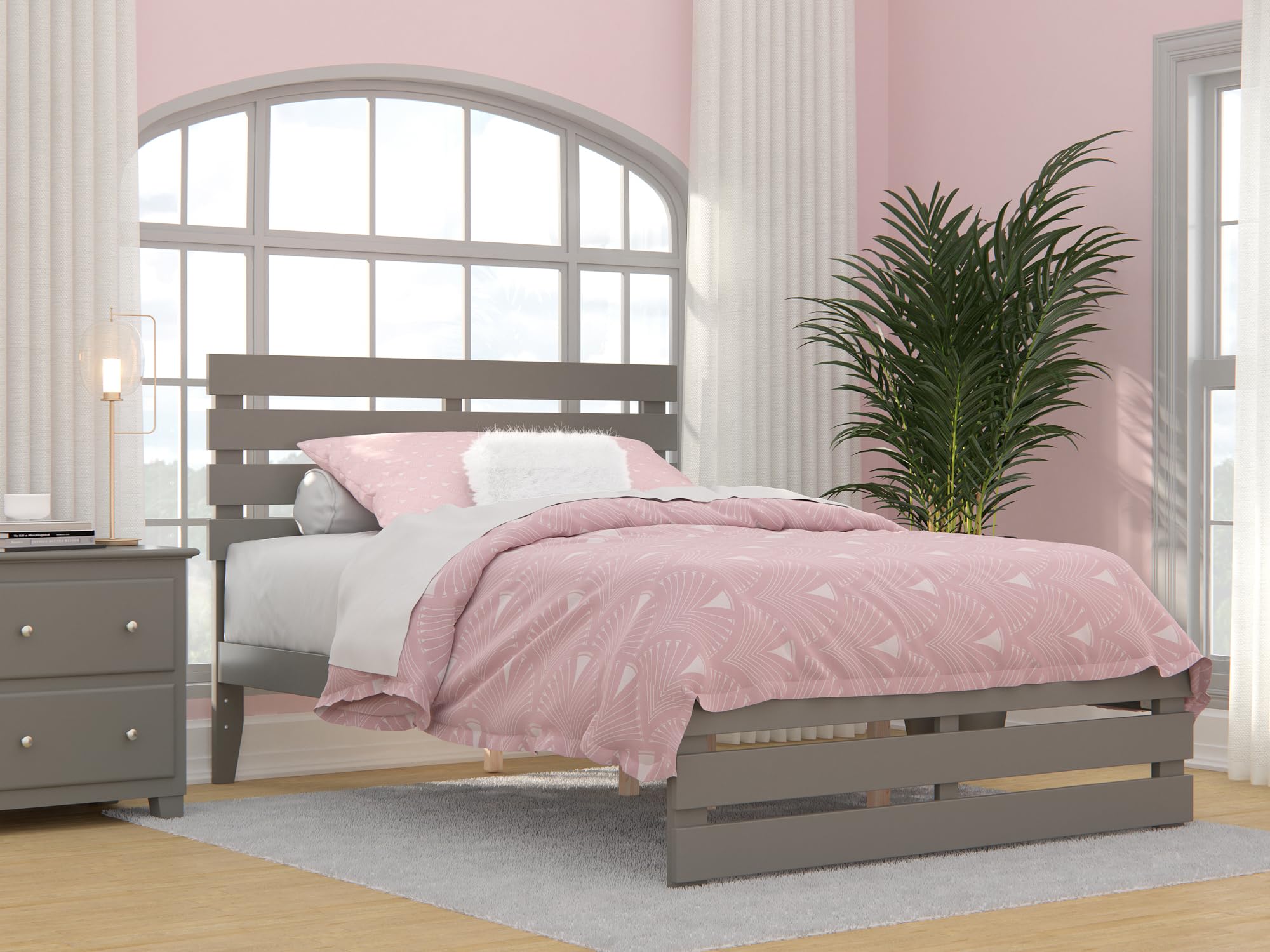 AFI Oxford Full Size Platform Bed with Footboard & USB Charging Station in Grey – Modern Bedroom Furniture with Storage & Convenient Charging for Home & Apartment