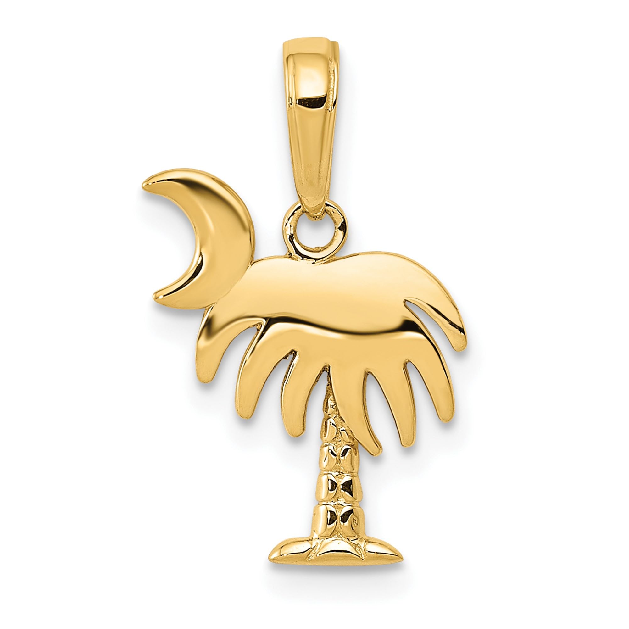14K Solid Yellow Gold Charleston Palm Tree & Crescent Moon Necklace - Tropical Summer Beach Pendant Jewelry for Women | Perfect for Vacation, Beach Parties & Boho Fashion