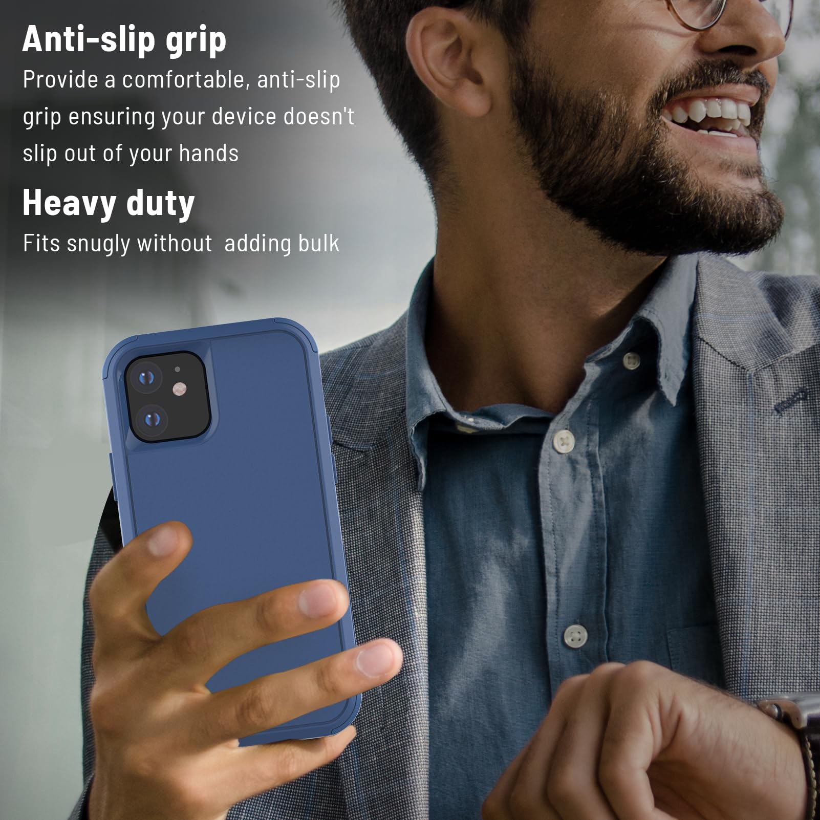 X-belmox Heavy Duty Military Grade Case for iPhone 12/12 Pro (6.1 Inch) - 3-Layer Shockproof Protection with Tempered Glass Screen Protector | Rugged Phone Cover in Sea Blue | Perfect for Outdoor, Construction & Extreme Sports Use