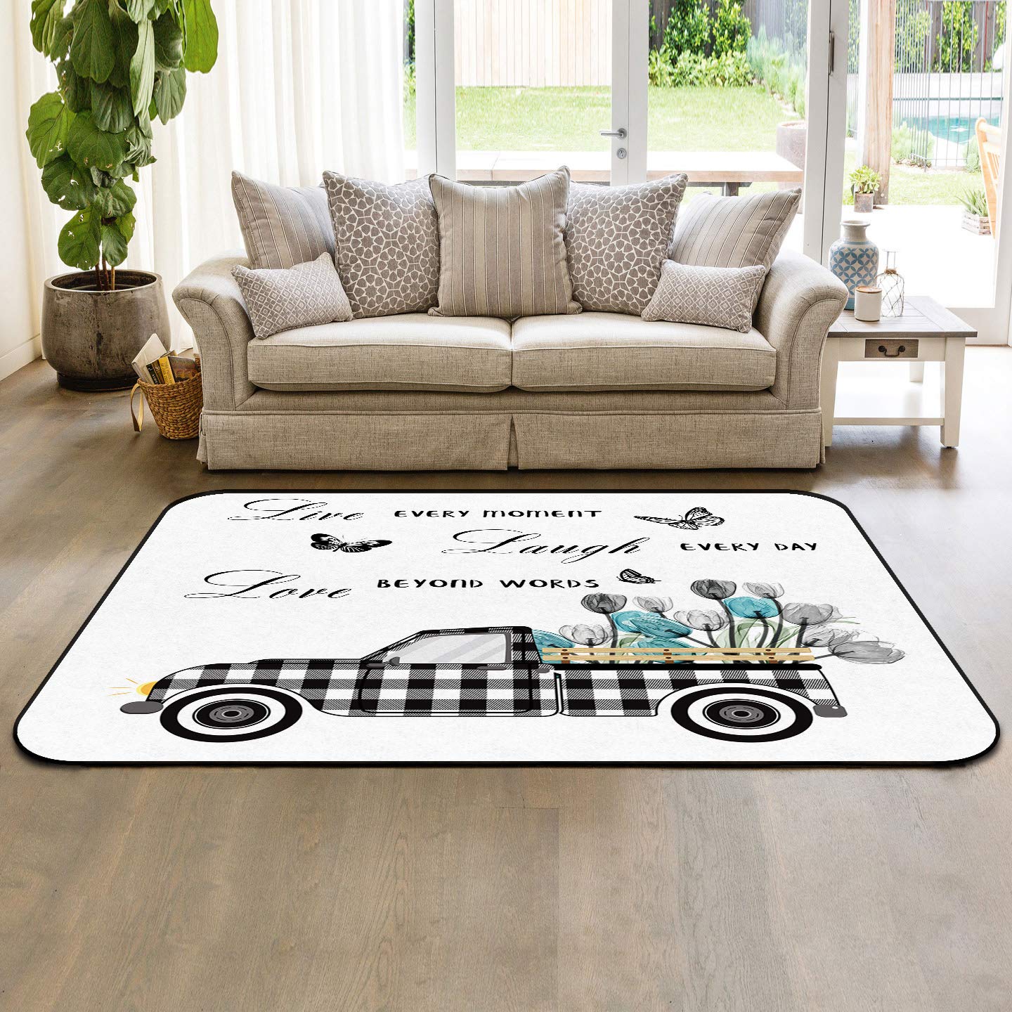 Non-Slip 4'x6' Washable Area Rug - Tulip Watercolor Plaid Design for Bedroom, Living Room & Nursery | Soft Kids Play Mat, Durable Home Decor Carpet | Perfect for Playrooms, Dorm Rooms & Cozy Spaces