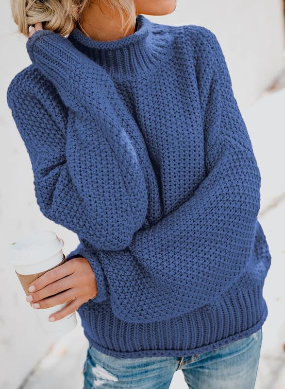 Dokotoo Women's 2024 Winter Fall Solid Color Turtleneck High Neck Balloon Sleeve Long Sleeve Sweater Pullover - Cozy Casual Outerwear for Work, Date Night & Holiday Gatherings