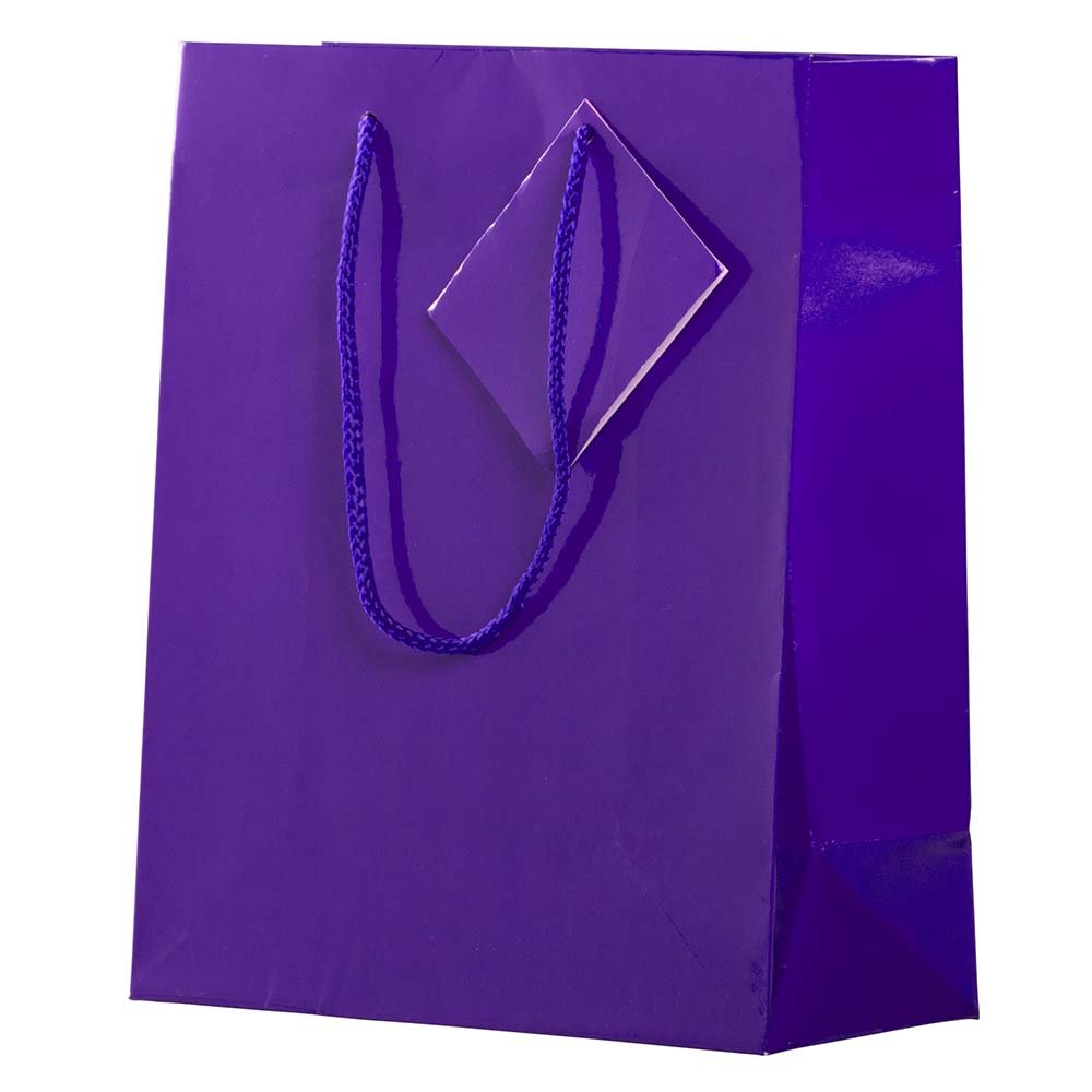 JAM Paper Glossy Purple Gift Bags with Rope Handles - 8x4x10 Inches Medium Size - Bulk Pack of 100 - Perfect for Birthday Parties, Weddings & Corporate Events