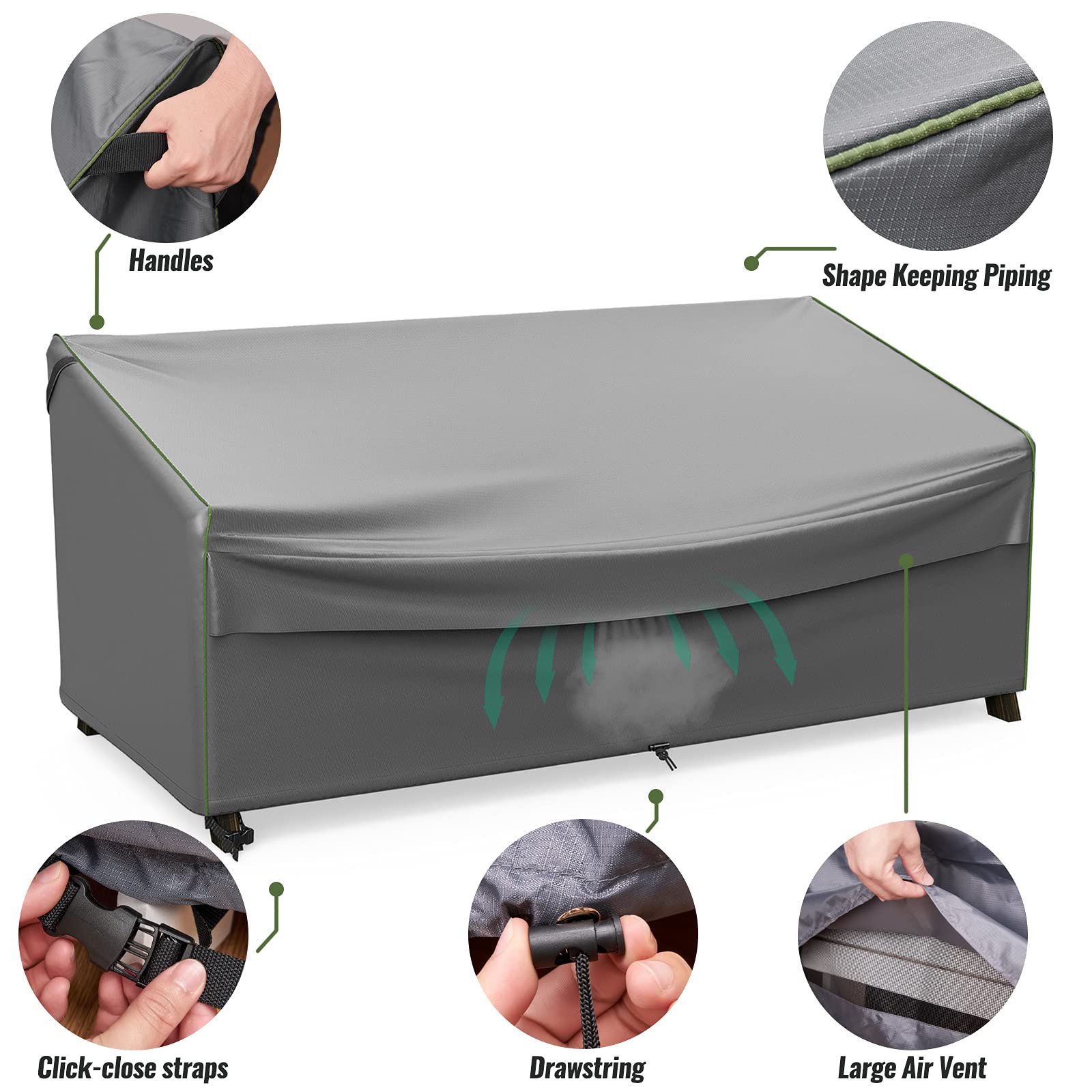 NUPICK 78 Inch Waterproof Patio Sofa Cover for 3-Seat Outdoor Furniture - Rip-Stop Weather Resistant Couch Protector (Grey) - Perfect for Backyard, Deck, Garden & Poolside Furniture Protection