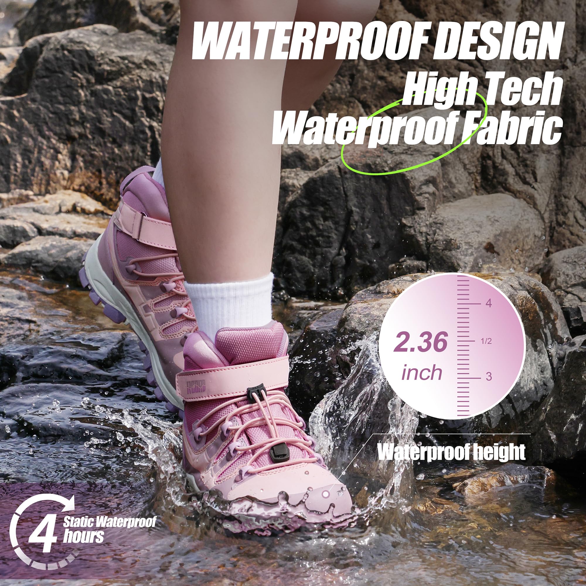**Waterproof Kids Hiking Boots for Girls - Durable TPR Traction, Anti-Skid Outdoor Boots with Drawstring Closure - Perfect for Hiking, Camping & Outdoor Adventures**