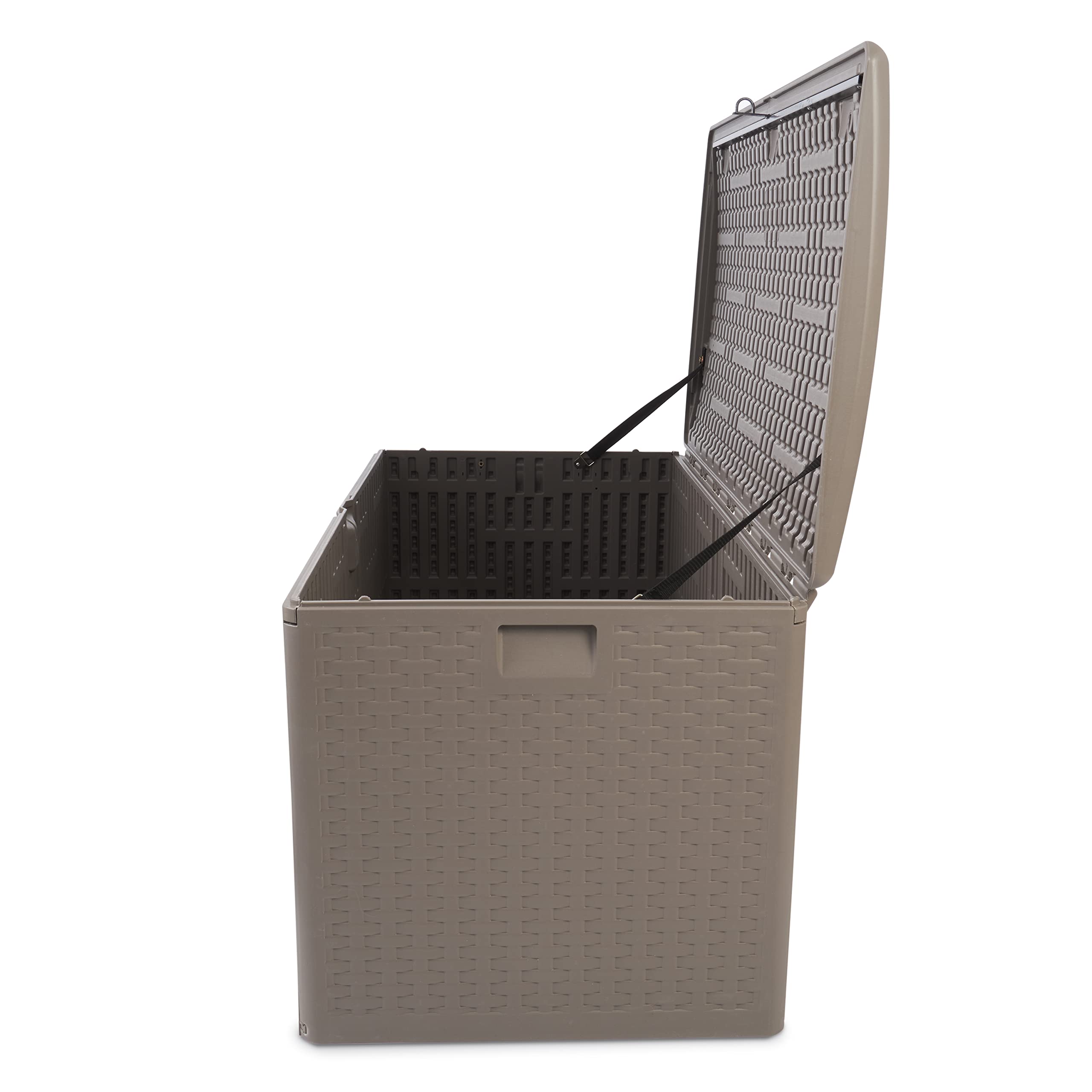 99 Gallon Driftwood Outdoor Storage Deck Box with Standard Close - Weatherproof Plastic Deck Box for Patio, Garden & Backyard Organization