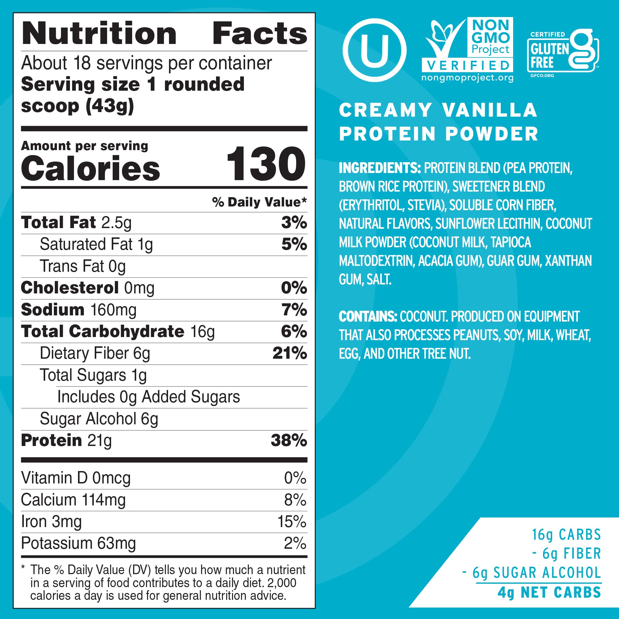 No Cow Vegan Protein Powder - Vanilla Flavor, 21g Plant-Based Protein | Dairy Free, Soy Free, Sugar Free, Keto & Gluten Free | Non-GMO, Kosher Certified | 1.74lb Recyclable Bag | Perfect for Post-Workout Recovery & Healthy Smoothies
