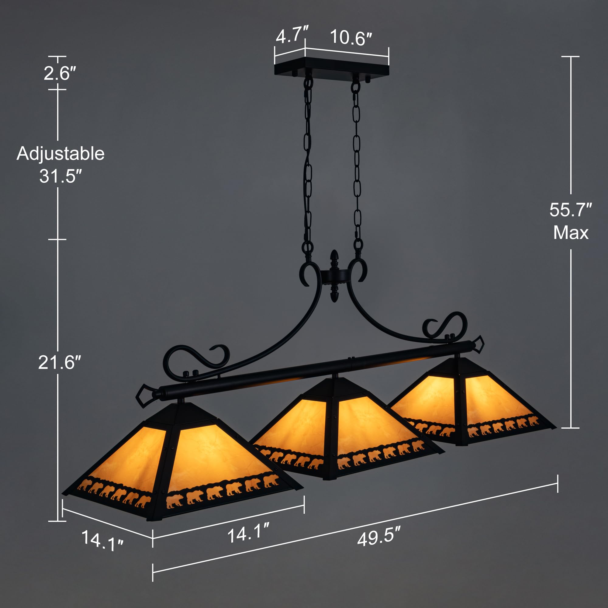 TOCHIC 3-Light Tiffany Style Billiard Pool Table Chandelier - 49.5