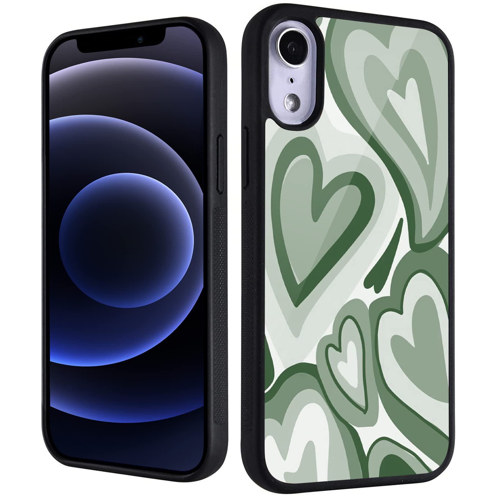 Cute Green Love Heart Print Soft TPU Hard Back Shockproof iPhone 13 Pro Max Case for Women - Anti-Scratch Protective Cover with Durable Design, Perfect for Everyday Use, Travel & Gift Giving