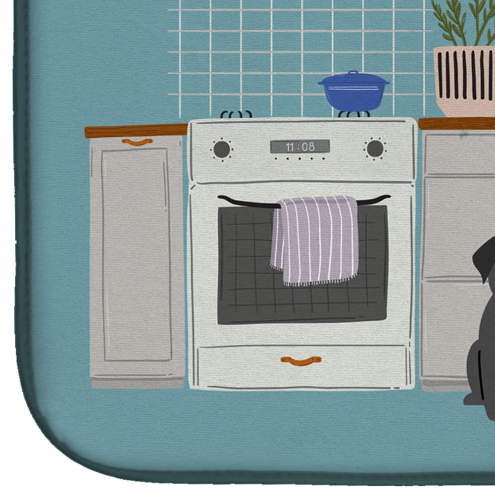 Black Pug Dish Drying Mat - Absorbent Kitchen Counter Pad 14x21