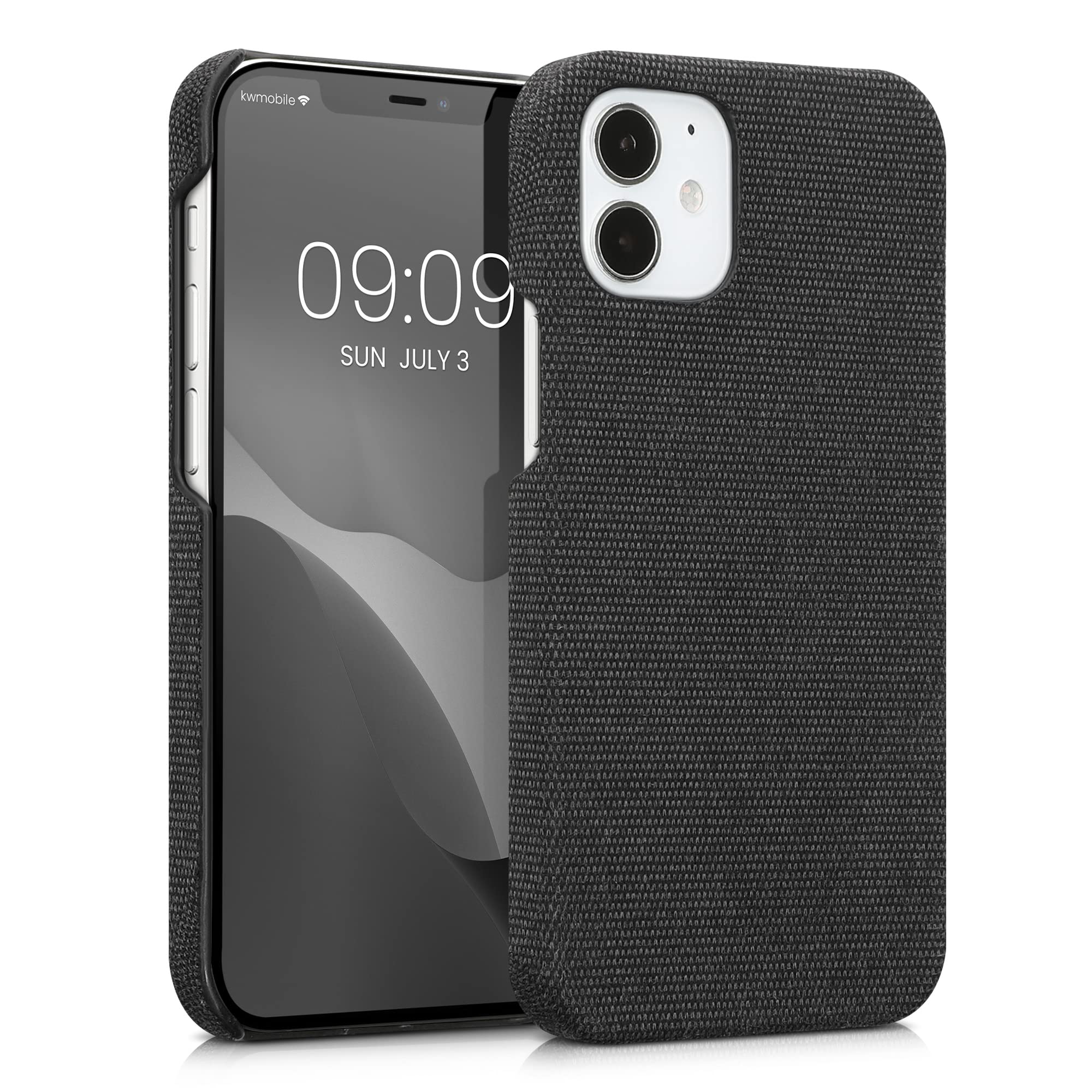 kwmobile Fabric Protective Case for Apple iPhone 12 Mini - Slim Hard Cover with Premium Textured Material - Black - Perfect for Everyday Use & Travel Protection