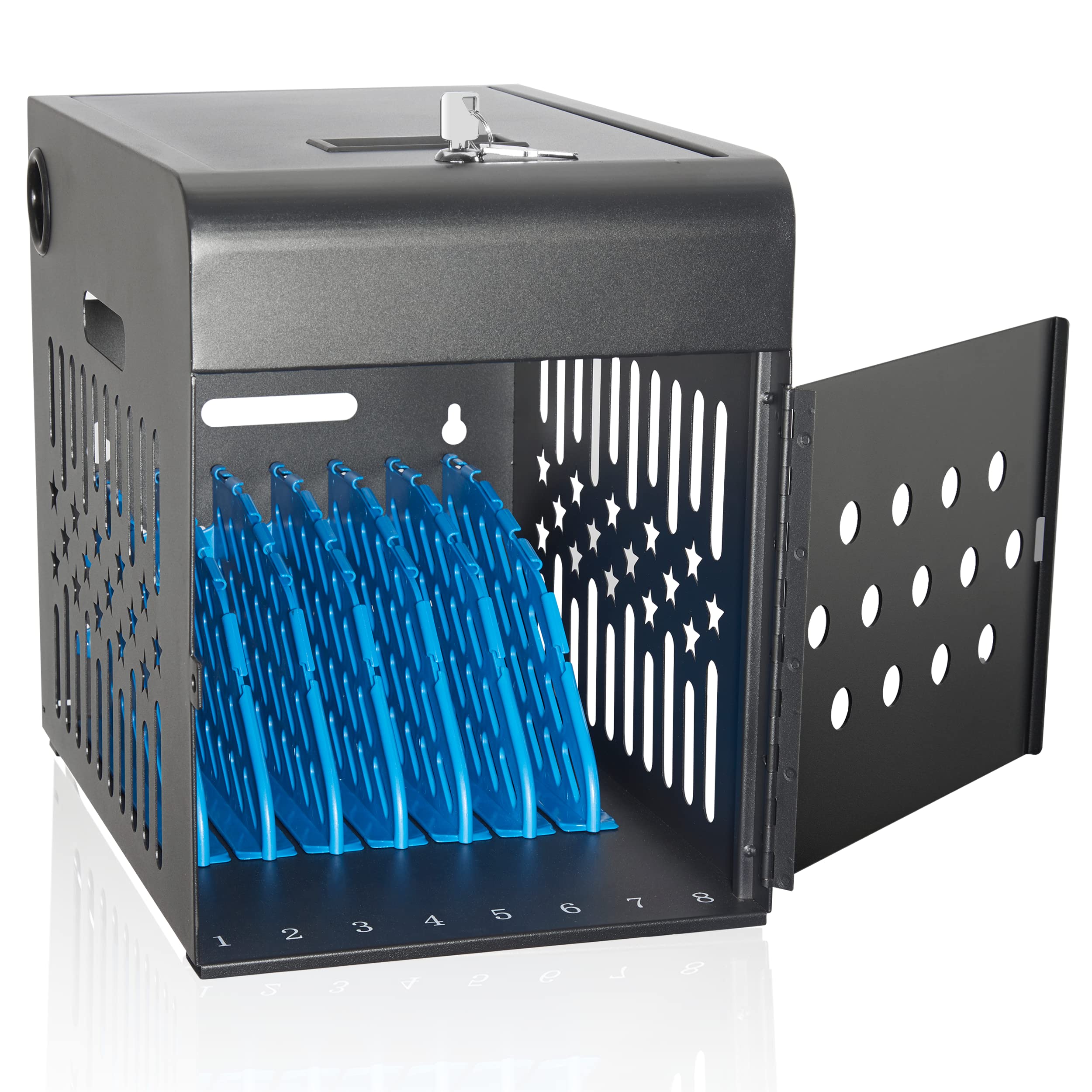 8-Port Tablet Charging Station with Lockable Steel Case - Fits 14