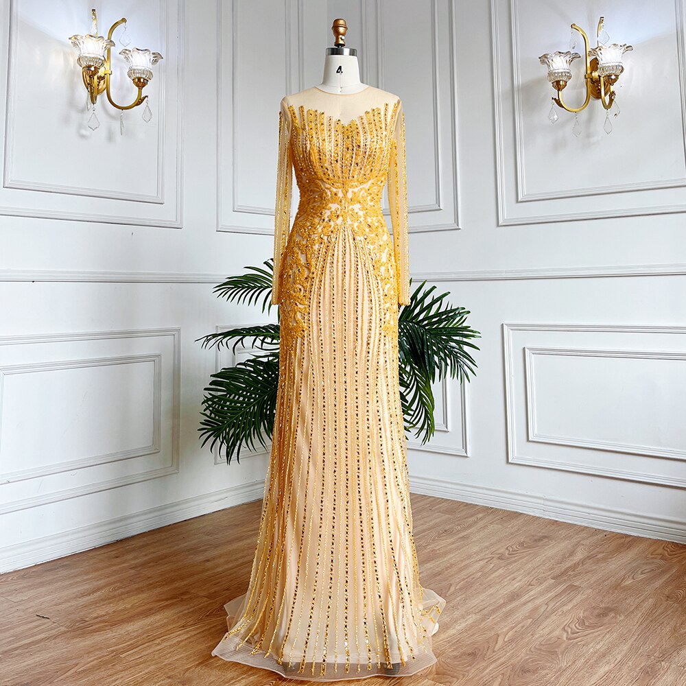 Elegant Beaded Crystal Dubai Long Evening Dresses for Women - Muslim Lilac Mermaid Gown for Wedding, Party & Special Occasions | Serene Hill LA71959 | 2025 Fashion Collection