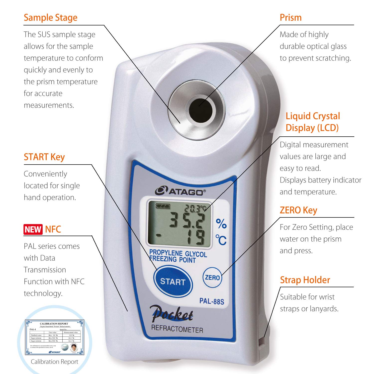 Atago 4488 PAL-88S Digital Handheld Pocket Refractometer for Coolant Testing - Dual Scale Propylene Glycol & Freezing Point (°C) - Ideal for Automotive, HVAC and Industrial Applications